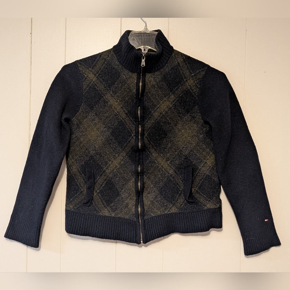 Vtg Tommy Hilfiger Lambswool Blend Long Sleeve Full Zip Sweater Youth XL 16-18